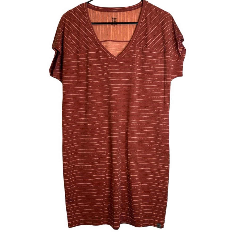 Title Nine Hiolani V-Neck Mizikuru T-Shirt Dress Rust Stripe Small Hiking 120984